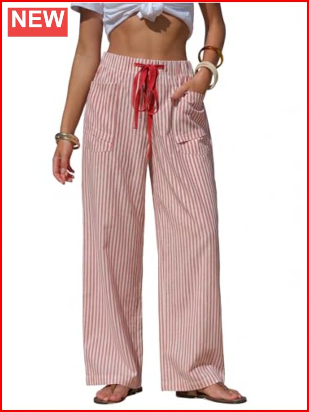 Women's Faux Linen Wide Leg Pants Drawstring Lounge Trousers